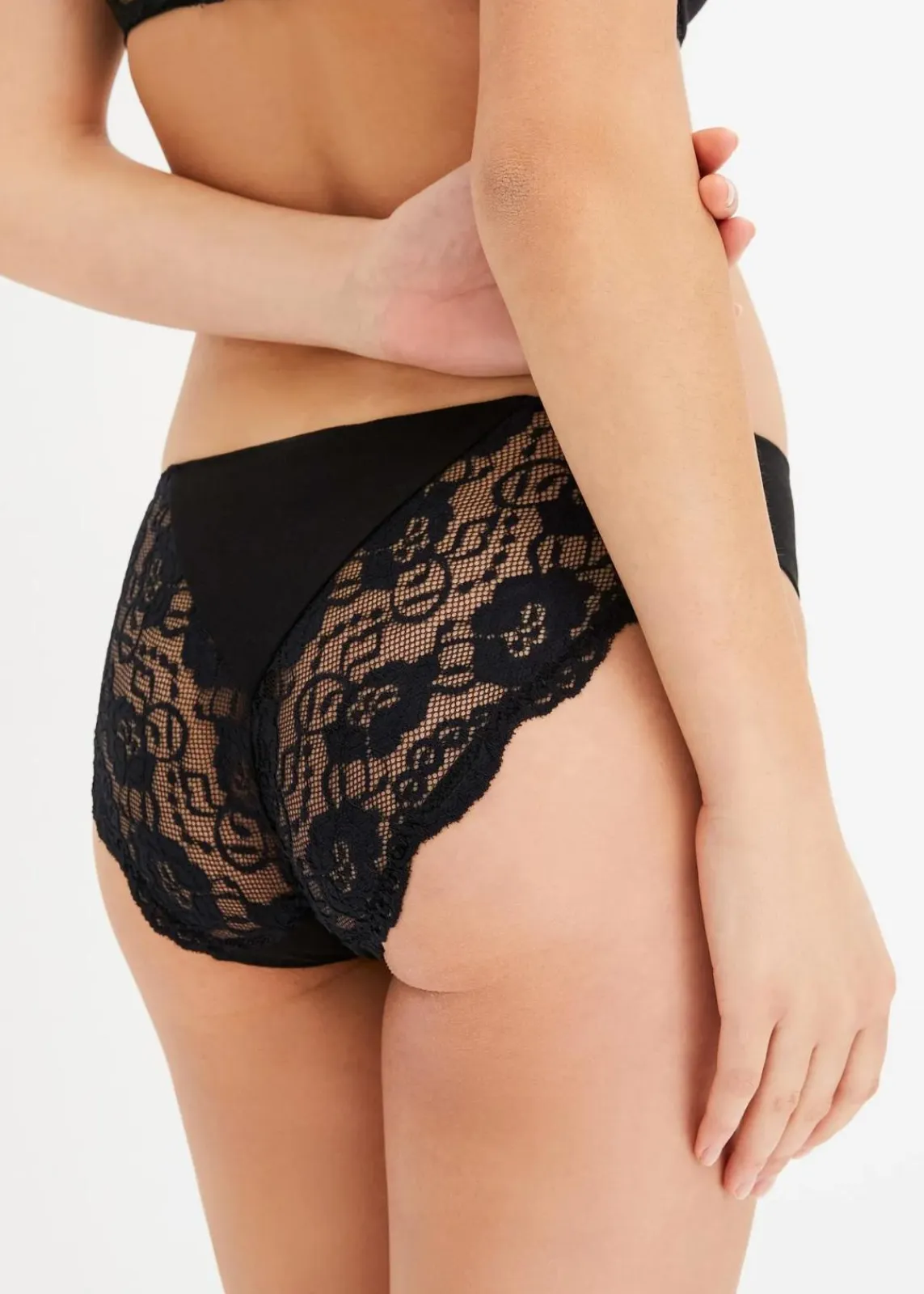 bonprix Wäsche·Baumwollunterwäsche|Wäsche·Höschen^Slip mit Spitze (6er Pack) schwarz