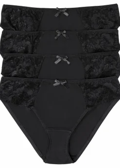 bonprix Wäsche·Baumwollunterwäsche|Wäsche·Höschen^Slip mit Spitze (4er Pack) schwarz