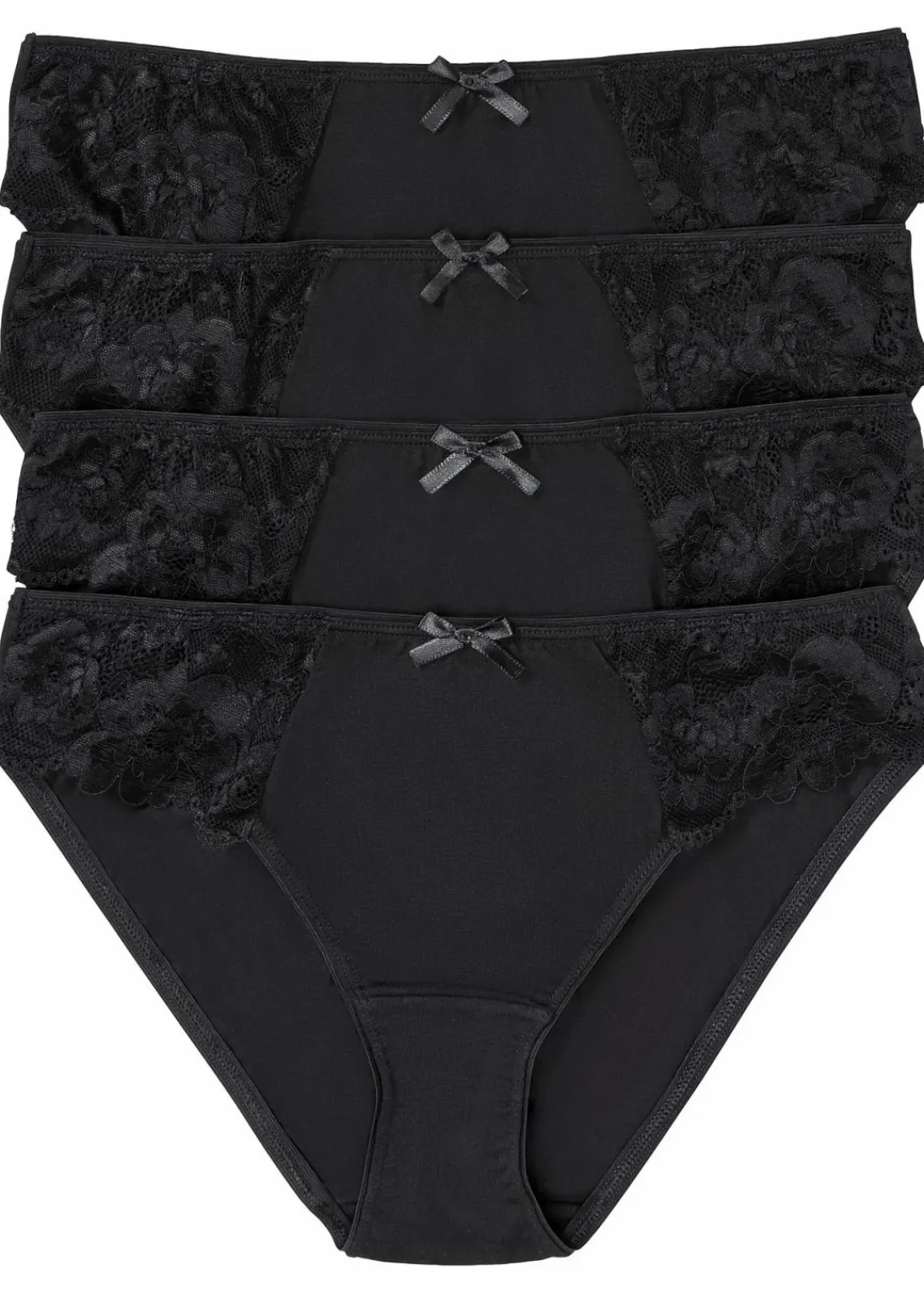 bonprix Wäsche·Baumwollunterwäsche|Wäsche·Höschen^Slip mit Spitze (4er Pack) schwarz