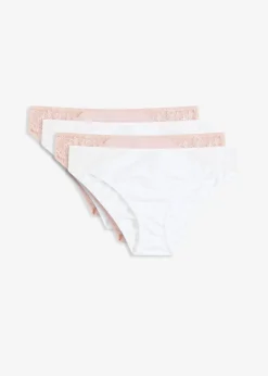 bonprix Wäsche·Baumwollunterwäsche|Wäsche·Höschen^Slip mit Spitze (4er Pack) mattrosa+weiß