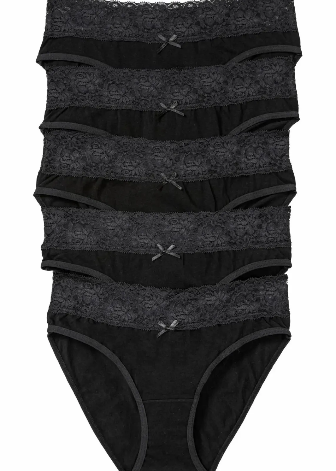 bonprix Wäsche·Baumwollunterwäsche|Wäsche·Höschen^Slip mit Spitze (5er Pack) schwarz