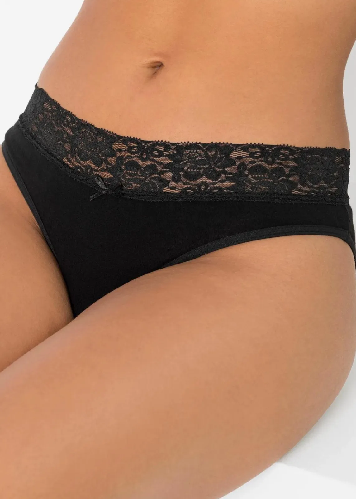 bonprix Wäsche·Baumwollunterwäsche|Wäsche·Höschen^Slip mit Spitze (5er Pack) schwarz