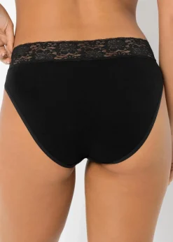 bonprix Wäsche·Baumwollunterwäsche|Wäsche·Höschen^Slip mit Spitze (5er Pack) schwarz