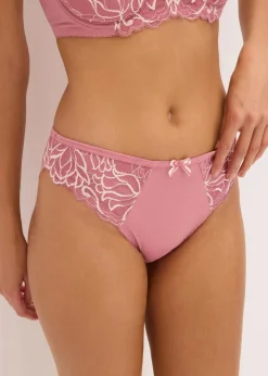 bonprix Wäsche·Dessous|Wäsche·Höschen^Slip mit zarter Spitze beerensorbet/wollweiß