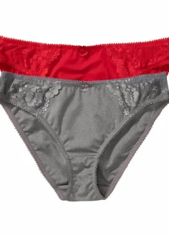 bonprix Höschen|Dessous^Slip mit zarter Spitze (2er Pack) erdbeere+grau meliert