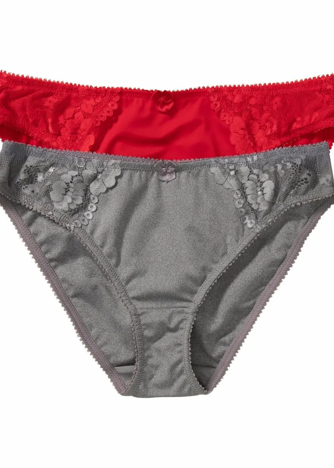 bonprix Höschen|Dessous^Slip mit zarter Spitze (2er Pack) erdbeere+grau meliert