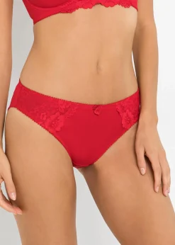 bonprix Höschen|Dessous^Slip mit zarter Spitze (2er Pack) erdbeere+grau meliert