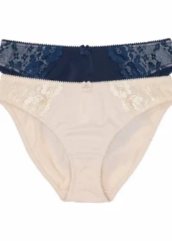 bonprix Höschen|Dessous^Slip mit zarter Spitze (2er Pack) dunkelblau+sandbeige