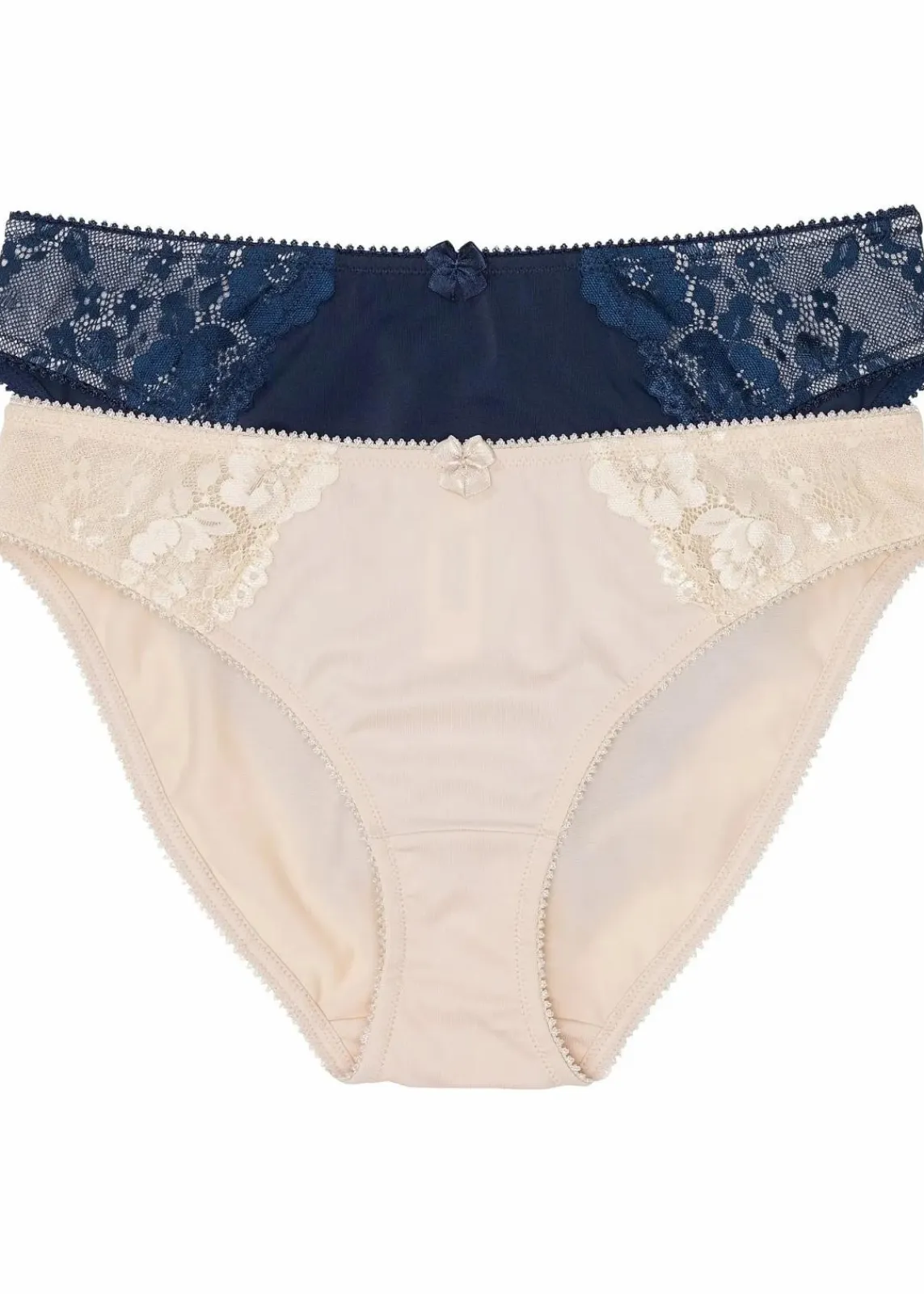 bonprix Höschen|Dessous^Slip mit zarter Spitze (2er Pack) dunkelblau+sandbeige