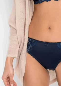 bonprix Höschen|Dessous^Slip mit zarter Spitze (2er Pack) dunkelblau+sandbeige