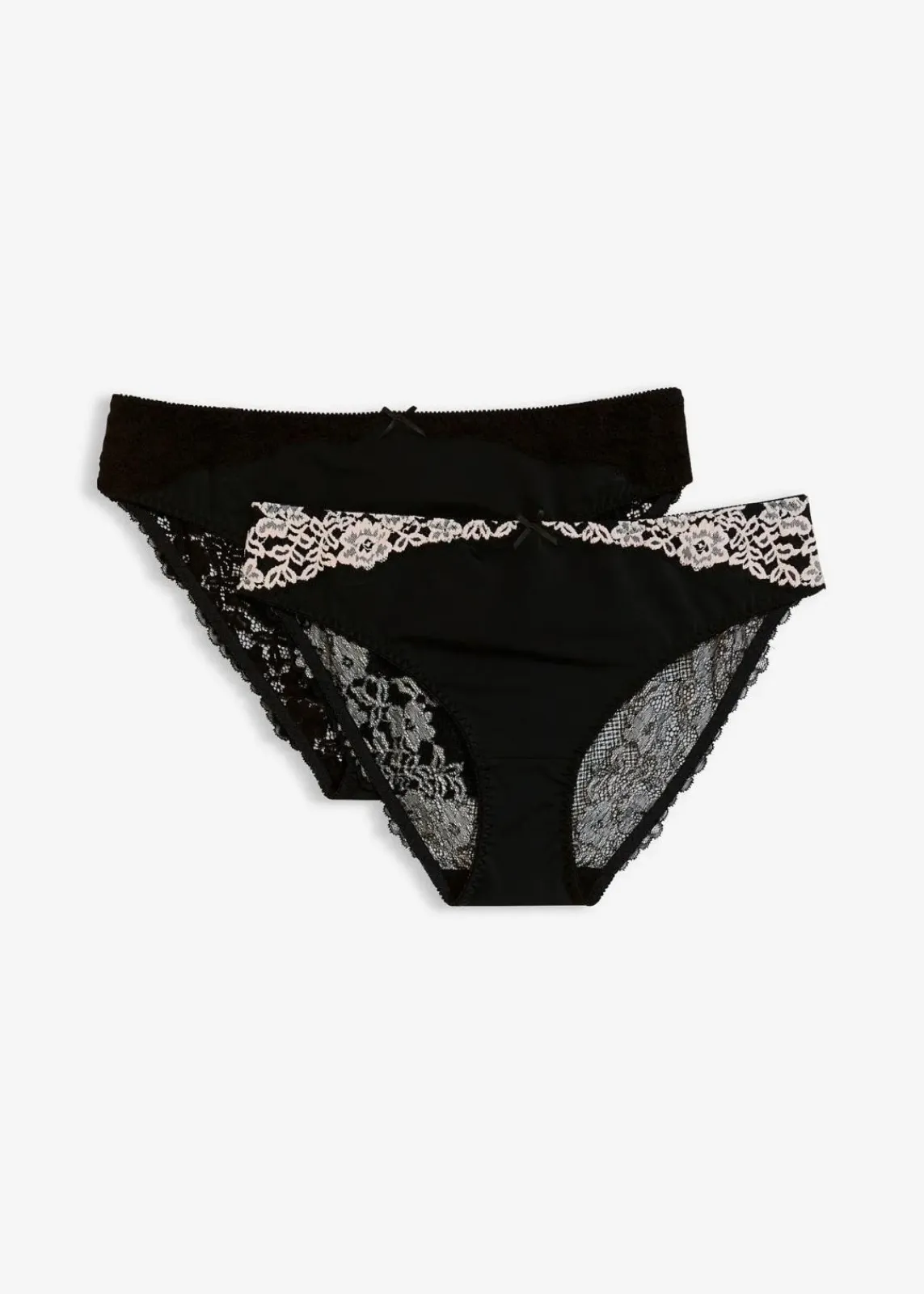 bonprix Wäsche·Dessous|Wäsche·Höschen^Slip mit zarter Spitze (2er Pack) schwarz/wollweiß + schwarz