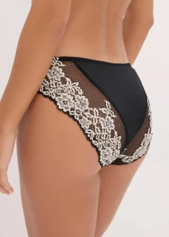 bonprix Wäsche·Dessous|Wäsche·Höschen^Slip mit zarter Spitze (2er Pack) schwarz/wollweiß + schwarz