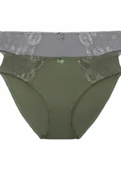 bonprix Höschen|Dessous^Slip mit zarter Spitze (2er Pack) oliv+grau
