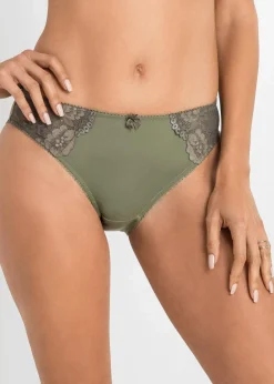 bonprix Höschen|Dessous^Slip mit zarter Spitze (2er Pack) oliv+grau