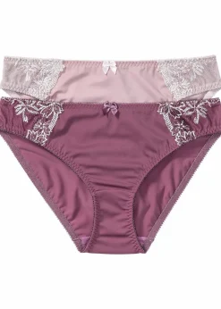 bonprix Höschen|Dessous^Slip mit zarter Stickerei (2er Pack) mattbeere/mattrosa+mattrosa