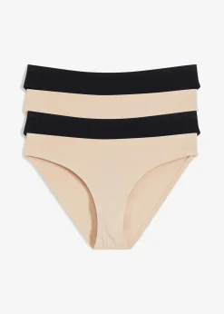 bonprix Wäsche·Baumwollunterwäsche|Wäsche·Höschen^Slip ohne sichtbare Abdrücke aus Bio-Baumwolle (4er Pack) kreidebeige+schwarz