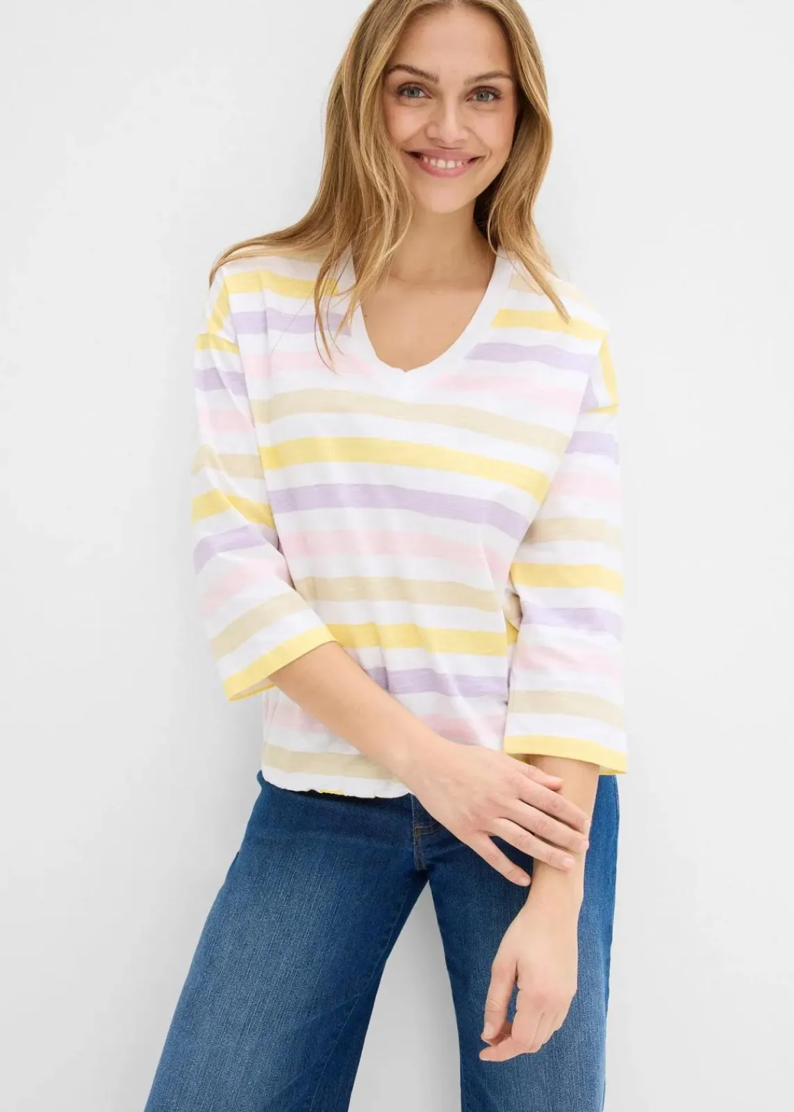 bonprix Shirts & Tops^Slub-Shirt aus Bio-Baumwolle, 3/4 Arm puderflieder gestreift