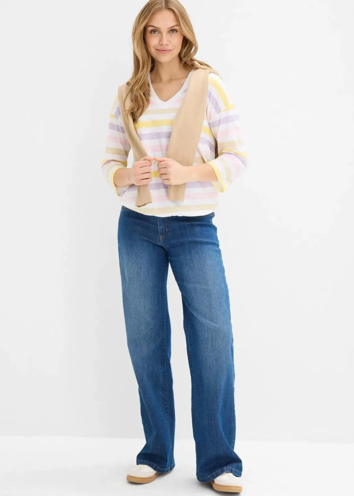 bonprix Shirts & Tops^Slub-Shirt aus Bio-Baumwolle, 3/4 Arm puderflieder gestreift