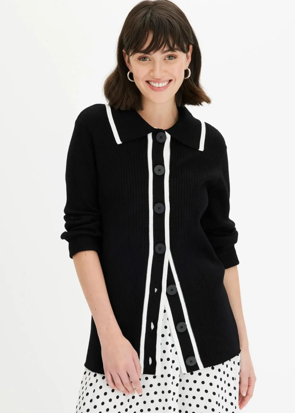 bonprix Bekleidung·Umstandsmode|Bekleidung·Jeans^Smart Cardigan schwarz/wollweiß