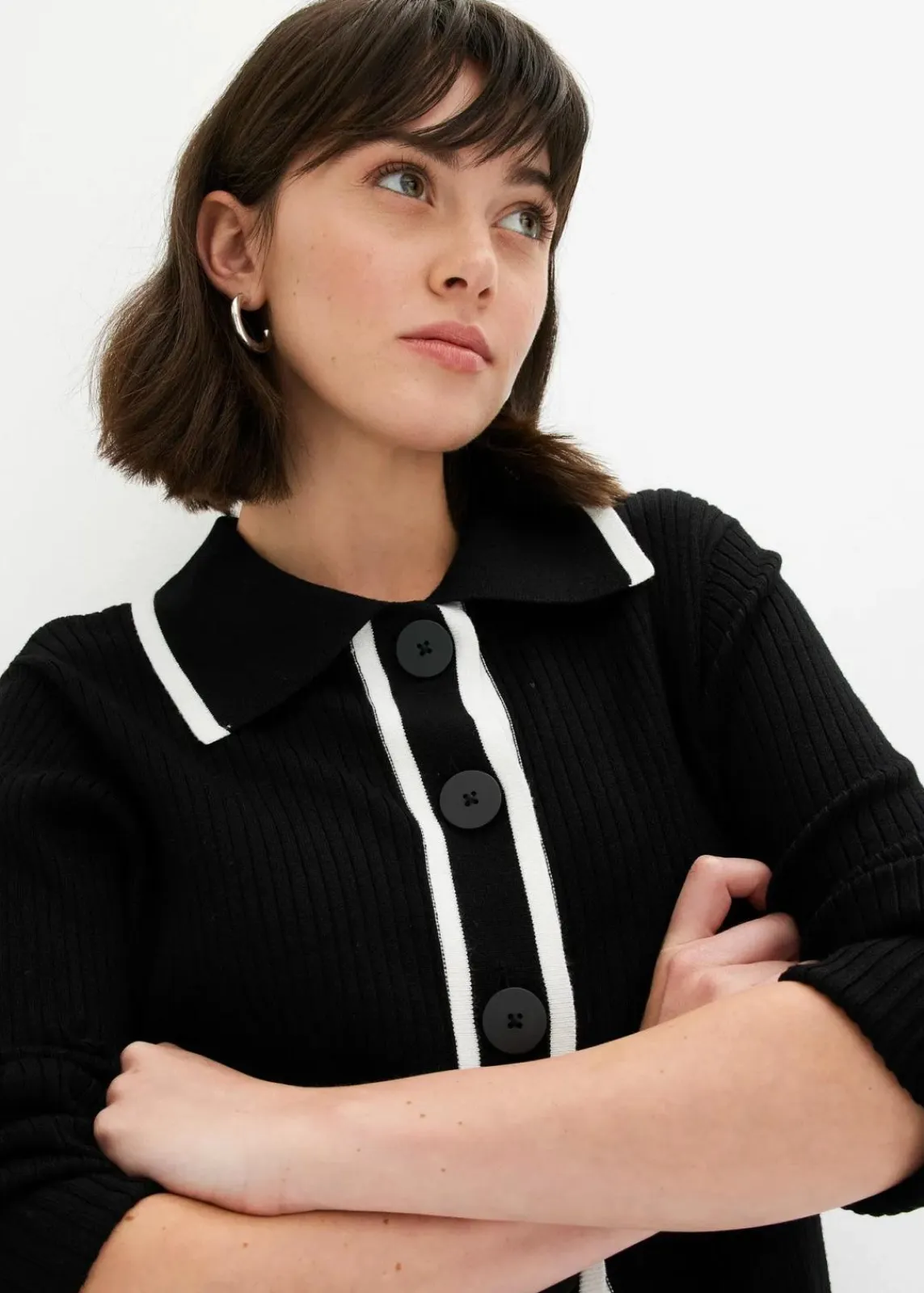 bonprix Bekleidung·Umstandsmode|Bekleidung·Jeans^Smart Cardigan schwarz/wollweiß