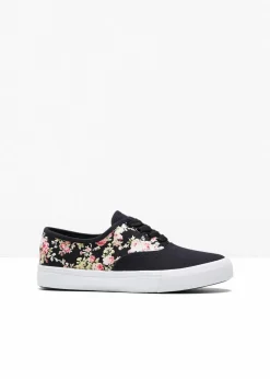 bonprix Sneaker|Schuhe & Accessoires In Spezialgrößen·Schuhe In Übergröße^Sneaker aus Baumwoll-Canvas schwarz geblümt