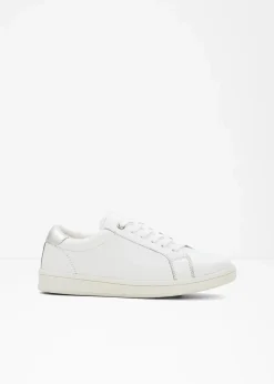 bonprix Sneaker^Sneaker aus Leder weiß/silberfarben