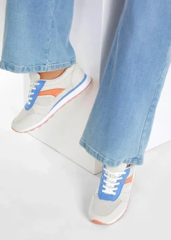 bonprix Sport- & Trekkingschuhe|Sneaker^Sneaker mit Mesh-Einsatz beige/orange/blau