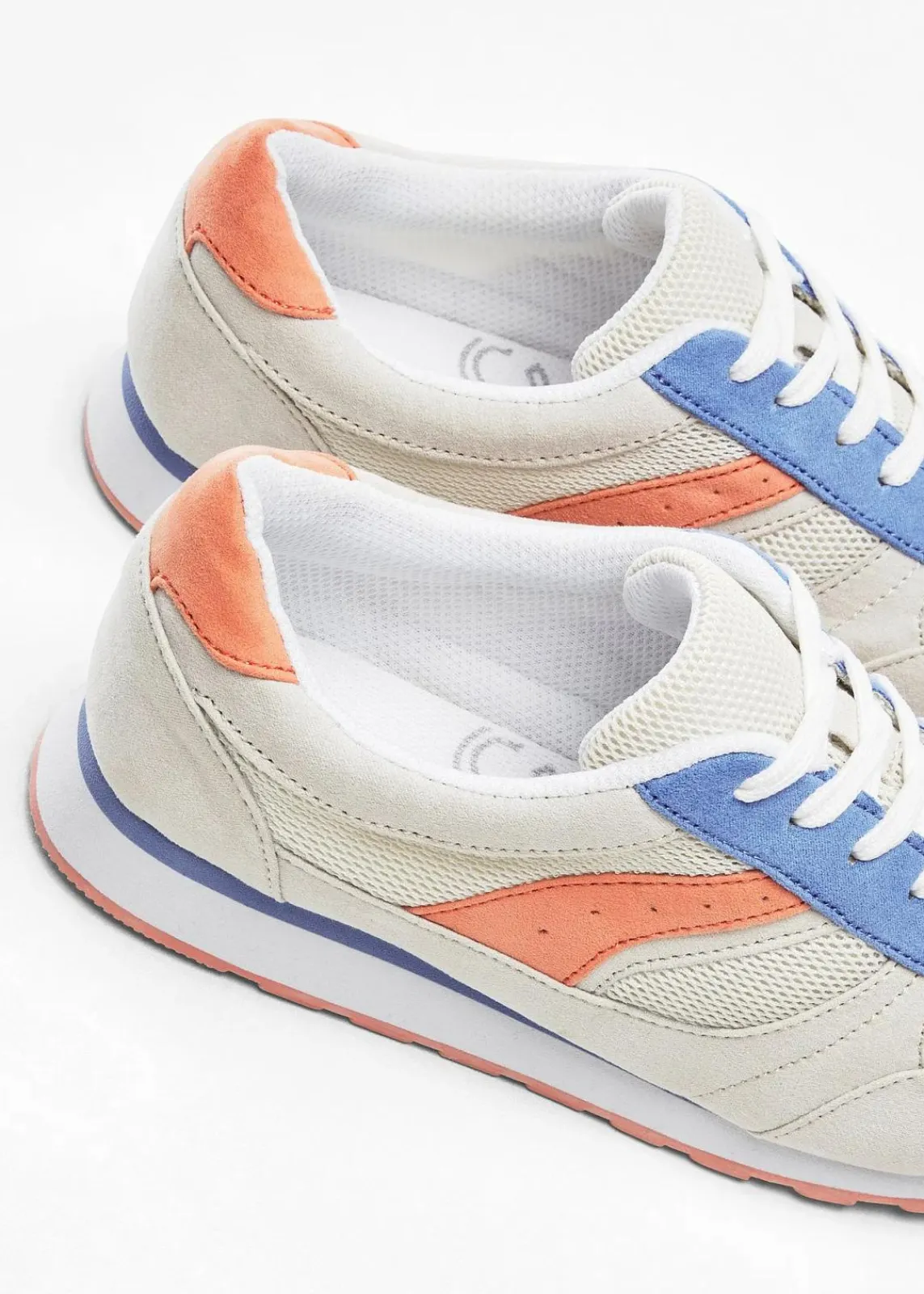 bonprix Sport- & Trekkingschuhe|Sneaker^Sneaker mit Mesh-Einsatz beige/orange/blau