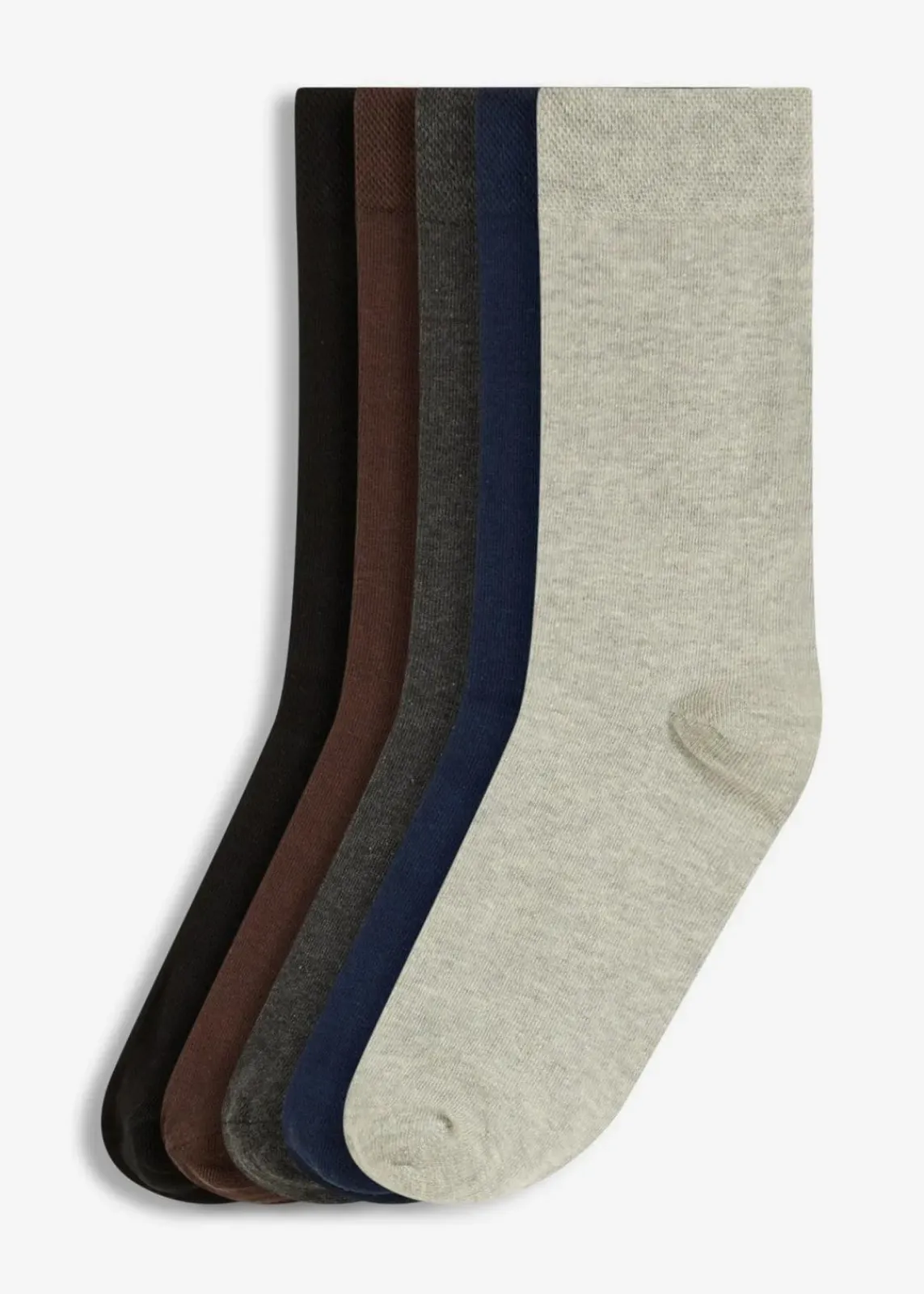 bonprix Socken|Socken^Socken mit druckfreiem Bündchen und Bio-Baumwolle (5er Pack) schwarz + dunkelblau + hellgrau meliert + braun + anthrazit meliert