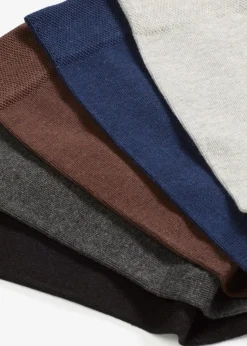 bonprix Socken|Socken^Socken mit druckfreiem Bündchen und Bio-Baumwolle (5er Pack) schwarz + dunkelblau + hellgrau meliert + braun + anthrazit meliert