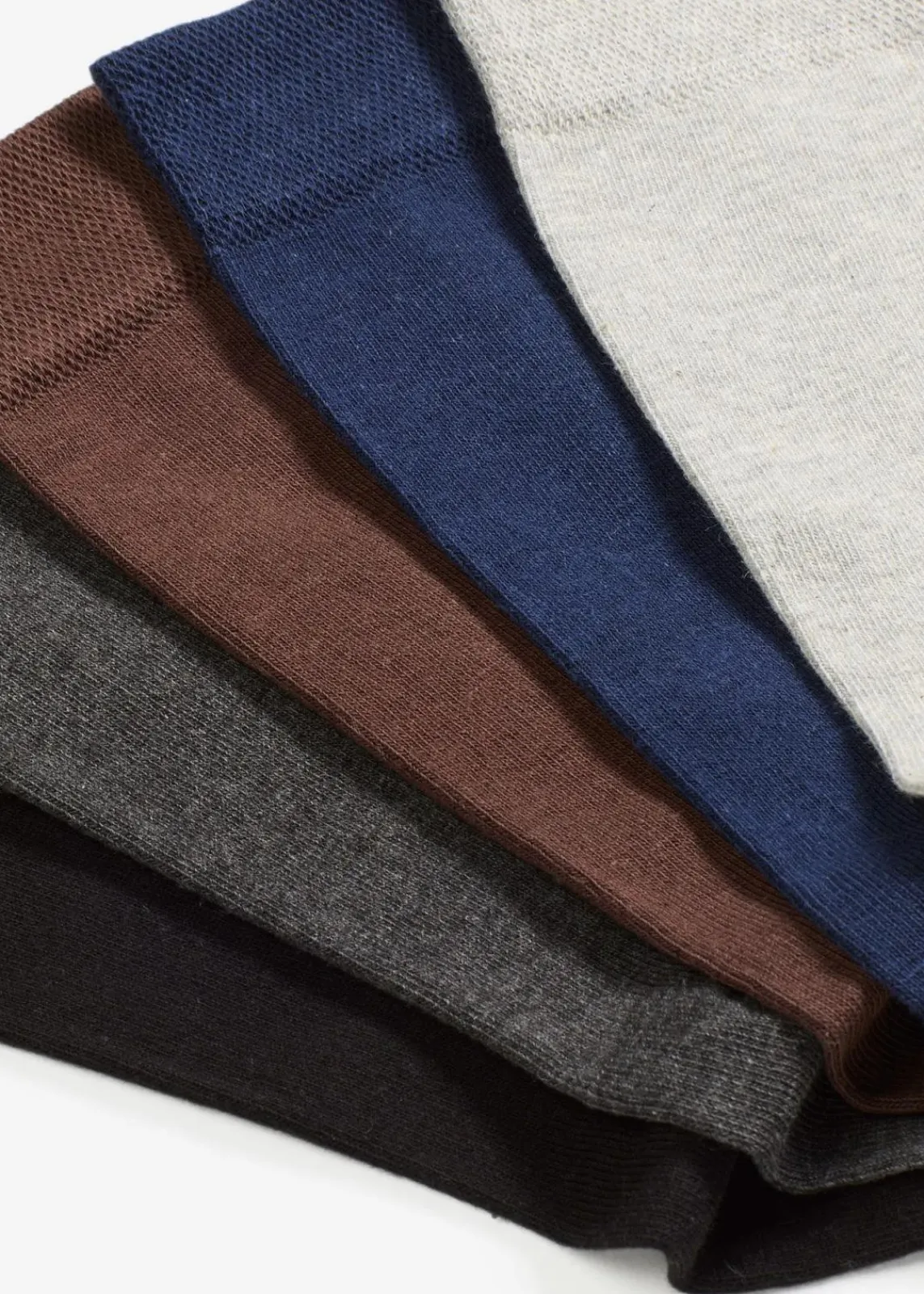 bonprix Socken|Socken^Socken mit druckfreiem Bündchen und Bio-Baumwolle (5er Pack) schwarz + dunkelblau + hellgrau meliert + braun + anthrazit meliert