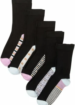 bonprix Nachhaltigere Materialien|Socken & Strumpfhosen^Socken mit druckfreiem Bündchen mit Bio-Baumwolle (5er Pack) schwarz gemustert