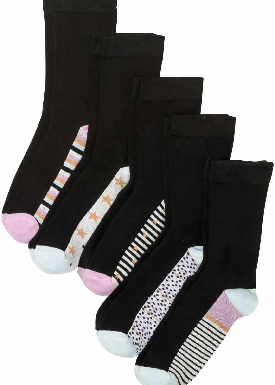 bonprix Nachhaltigere Materialien|Socken & Strumpfhosen^Socken mit druckfreiem Bündchen mit Bio-Baumwolle (5er Pack) schwarz gemustert