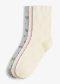 bonprix Socken & Strumpfhosen^Socken mit Frottee-Muster und druckfreiem Bündchen (3er Pack), soft touch creme + hellgrau meliert + hellrosa