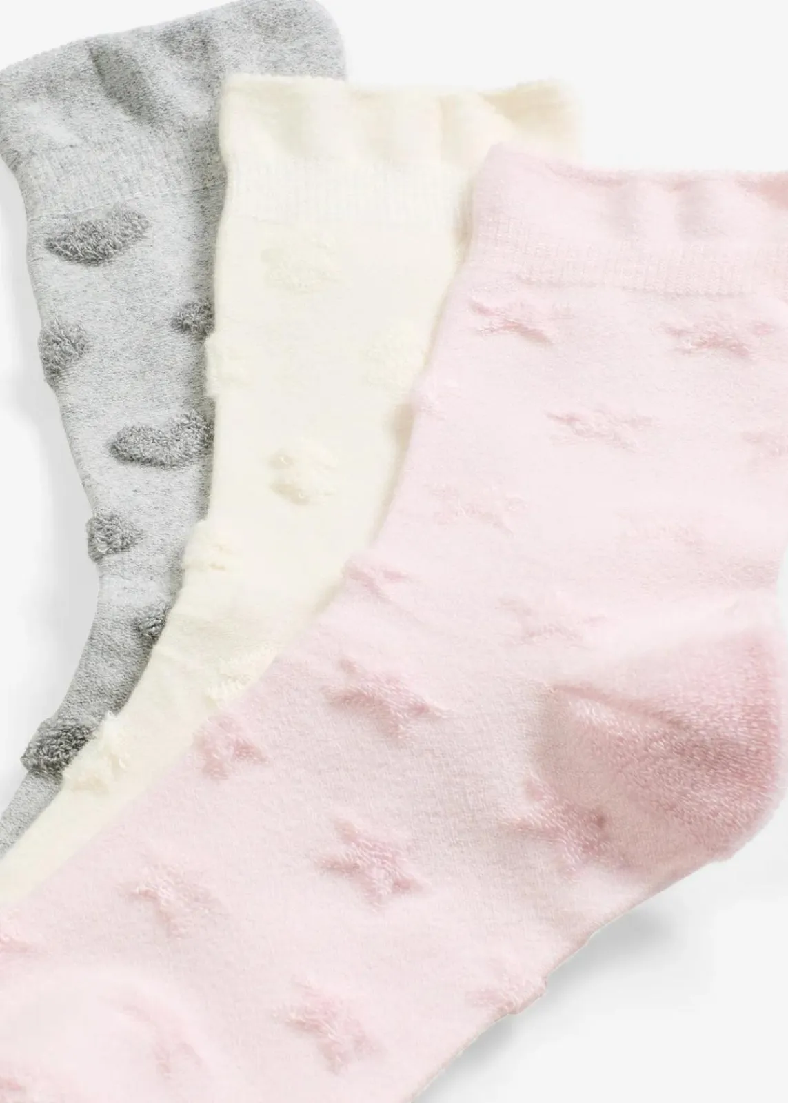 bonprix Socken & Strumpfhosen^Socken mit Frottee-Muster und druckfreiem Bündchen (3er Pack), soft touch creme + hellgrau meliert + hellrosa