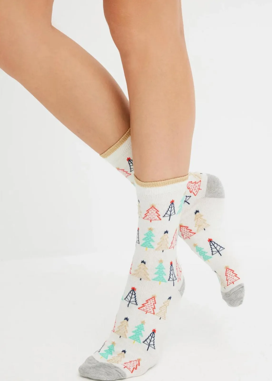 bonprix Nachhaltigere Materialien|Socken & Strumpfhosen^Socken mit Glitzergarn mit Bio-Baumwolle (3er Pack) rot gepunktet + bunt gemustert + goldbeige