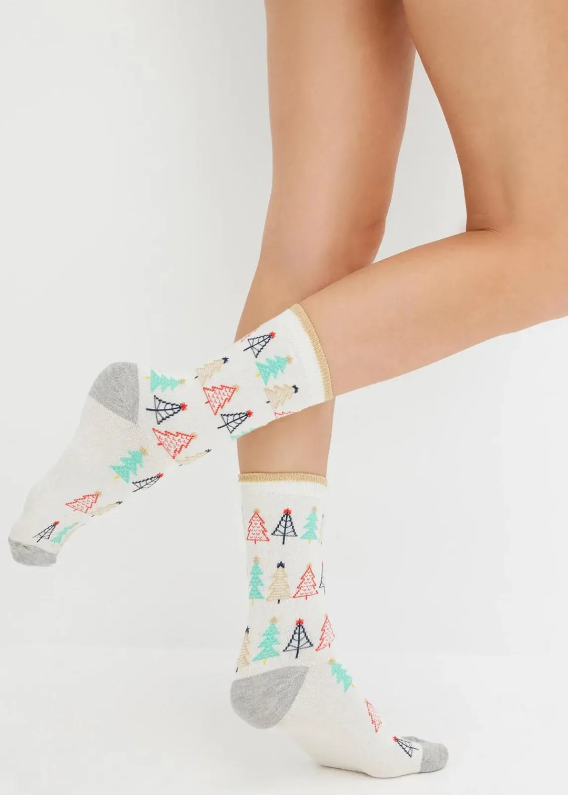 bonprix Nachhaltigere Materialien|Socken & Strumpfhosen^Socken mit Glitzergarn mit Bio-Baumwolle (3er Pack) rot gepunktet + bunt gemustert + goldbeige