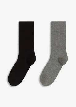 bonprix Nachhaltigere Materialien|Homewear^Socken mit Merino-Bio-Baumwoll-Mischung (2er Pack) hellgrau meliert + schwarz