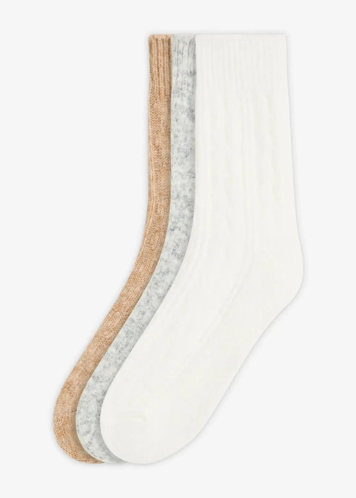 bonprix Socken|Socken^Socken mit Zopfmuster (3er Pack) hellgrau meliert + wollweiß + beige meliert