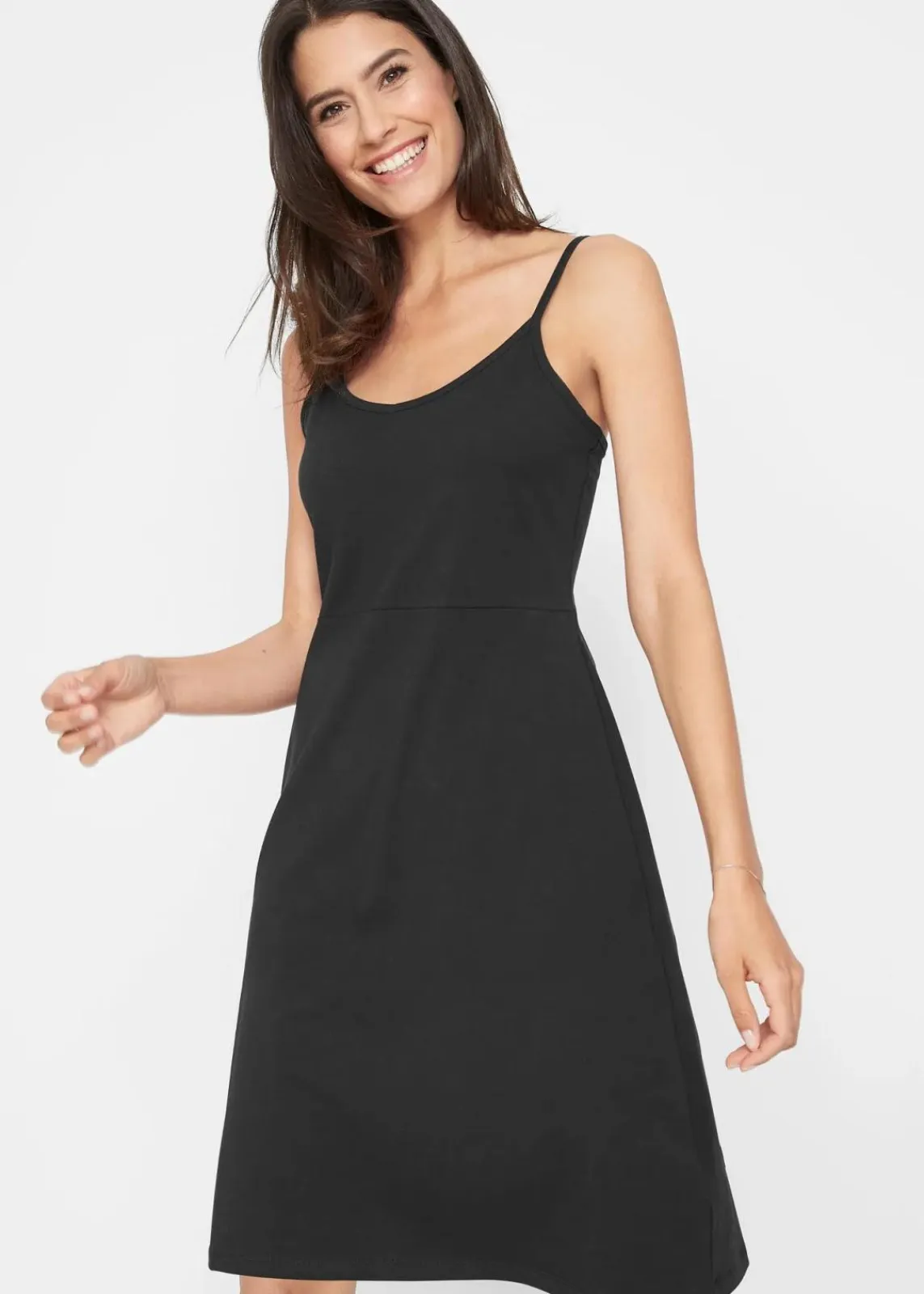 bonprix Basics|Nachhaltigere Materialien^Sommer-Jersey-Kleid mit verstellbaren Trägern schwarz