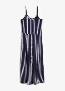 bonprix Kleider|Nachhaltigere Materialien^Sommerliches Jerseykleid mit Knopfleiste und Streifen dunkelblau/weiß gestreift