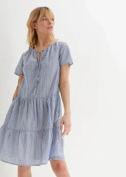 bonprix Bekleidung·Pullover & Strickjacken|Kleider^Sommer-Tunika-Kleid aus reiner Baumwolle hellindigo/weiß längs gestreift