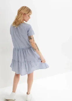 bonprix Bekleidung·Pullover & Strickjacken|Kleider^Sommer-Tunika-Kleid aus reiner Baumwolle hellindigo/weiß längs gestreift