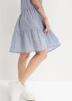 bonprix Bekleidung·Pullover & Strickjacken|Kleider^Sommer-Tunika-Kleid aus reiner Baumwolle hellindigo/weiß längs gestreift
