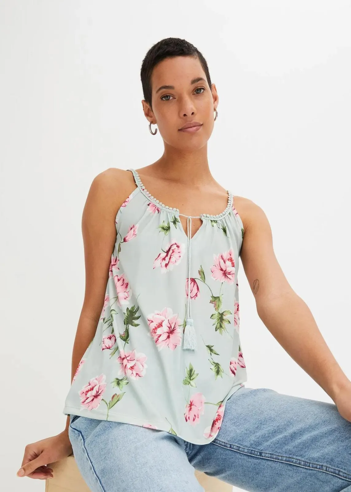 bonprix Nachhaltigere Materialien|Shirts & Tops^Spaghettiträger-Top mint geblümt