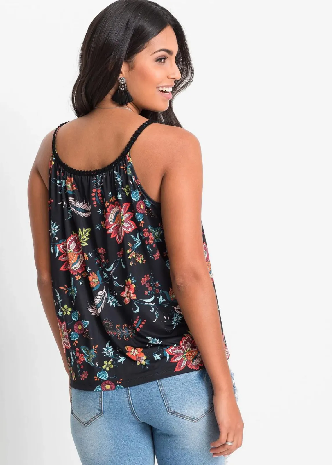 bonprix Nachhaltigere Materialien|Shirts & Tops^Spaghettiträger-Top schwarz geblümt