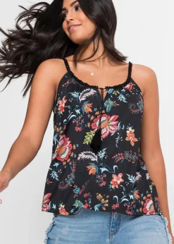 bonprix Nachhaltigere Materialien|Shirts & Tops^Spaghettiträger-Top schwarz geblümt