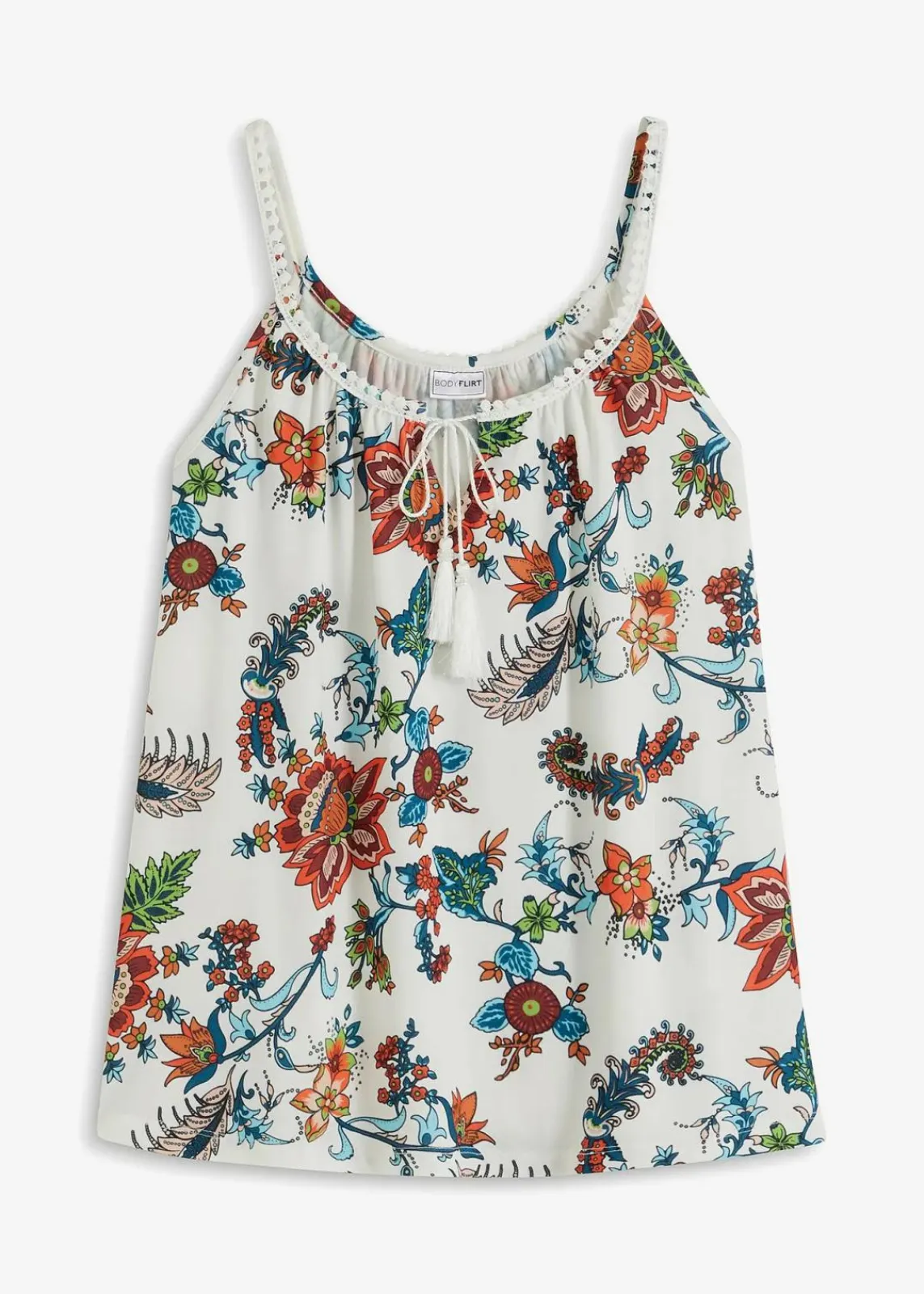bonprix Nachhaltigere Materialien|Shirts & Tops^Spaghettiträger-Top wollweiß geblümt