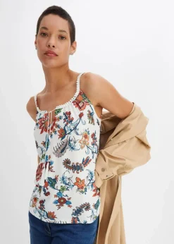 bonprix Nachhaltigere Materialien|Shirts & Tops^Spaghettiträger-Top wollweiß geblümt