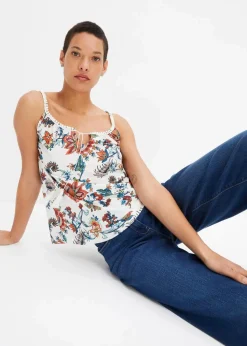 bonprix Nachhaltigere Materialien|Shirts & Tops^Spaghettiträger-Top wollweiß geblümt